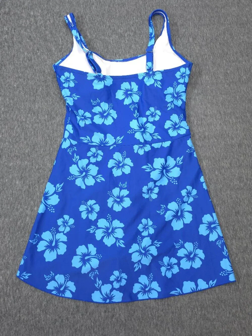 Blue Hibiscus Floral Swim Dress One Piece Swimsuit Womens M NWOT